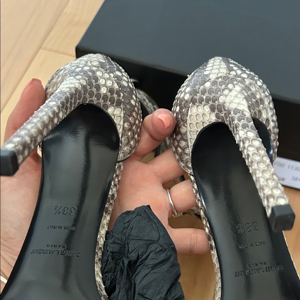 Saint Laurent Python Heels - Black and Cream - Picture 3 of 7